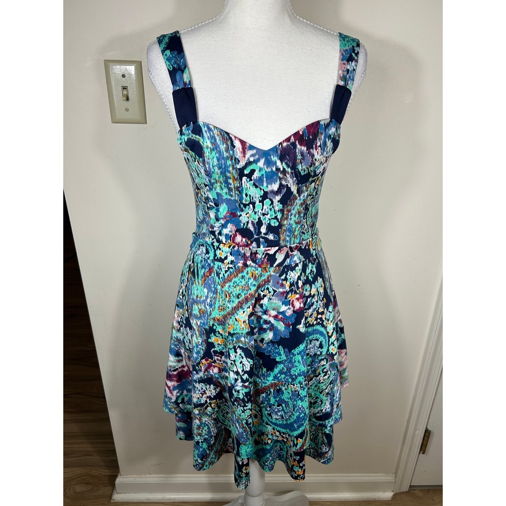Free People Mini Dress Sz S Paisley‎ in Tiers Sweetheart Neckline Indie Sleaze